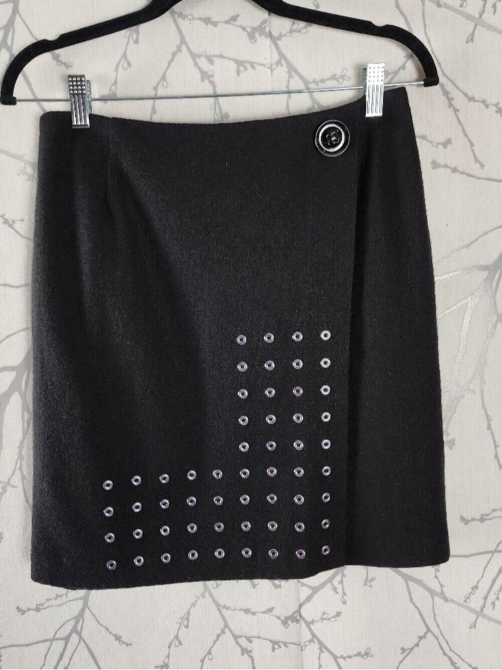 Steilmann Black 20% Wool Grommet Wrap Around Mini Skirt